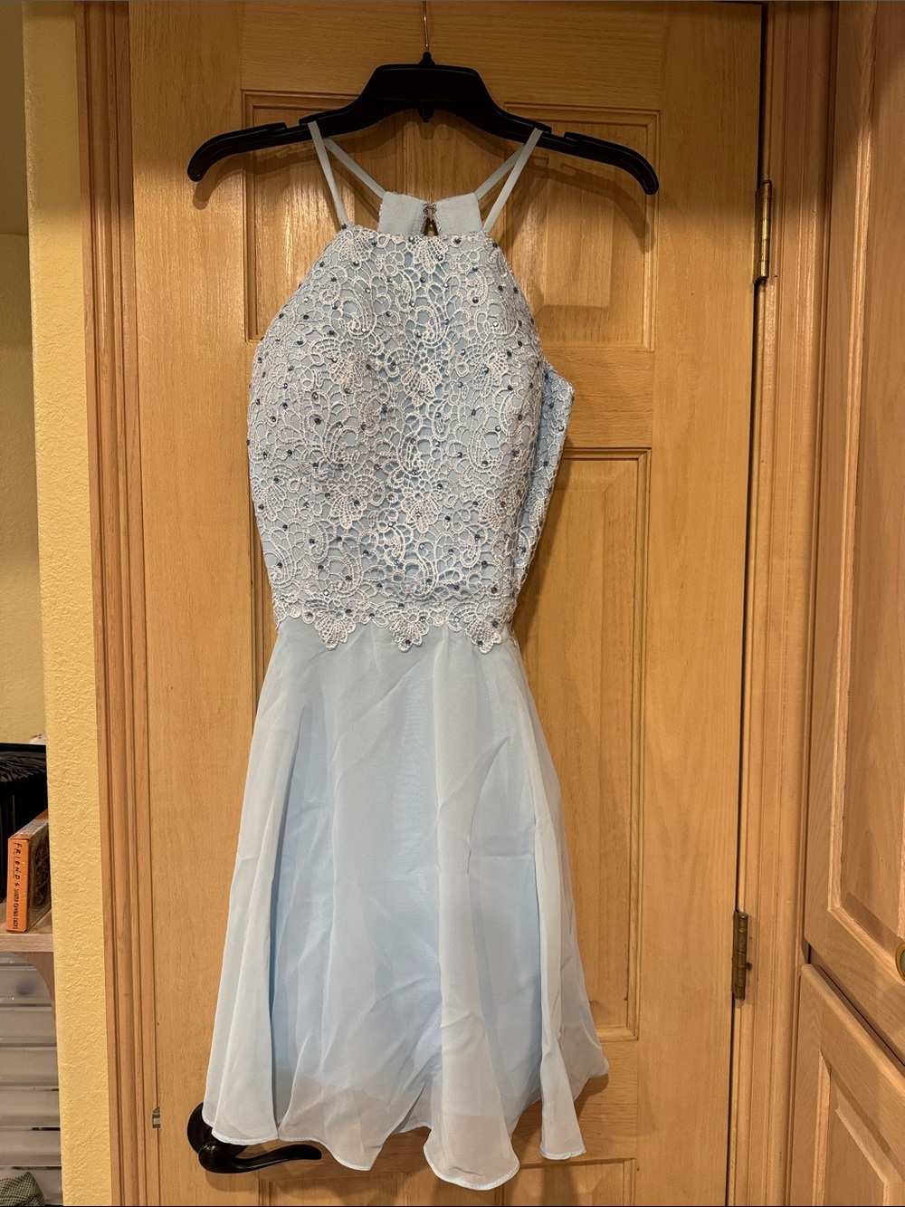 Girls' Light Blue Lace Halter Party Dress